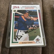 Autographed 1990 Bowman Andujar Cedeno rookie. DEC    JSA Cert.