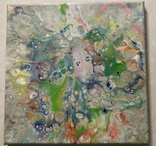 Original OOAK Fluid Abstract Painting Wall Art On 10”x10” Framed Canvas Signed