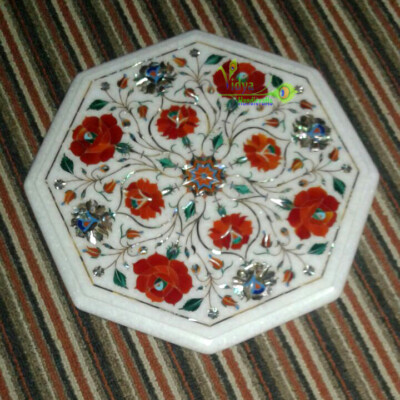 12'' Marble Coffee Table Top Carnelian Inlay Flower Marquetry Art Home Decor Gift