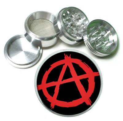 Anarchy Rs1 Themed Aluminum Herb Grinder 63mm 4 Piece Hand Mueller 