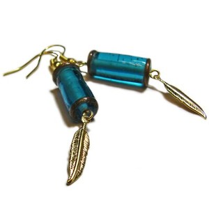 Authentic Lovely Turquoise Blue Glass & Gold Plated Feather Bead Earrings By SoniaMcD