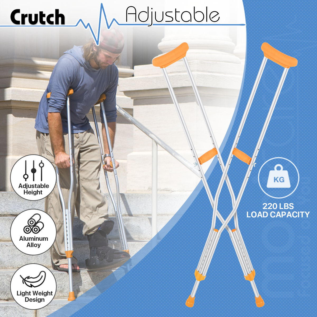 GHARAZ Folding Crutches, Men Forearm Crutches, Women Aluminium Crutches, Height Adjustable