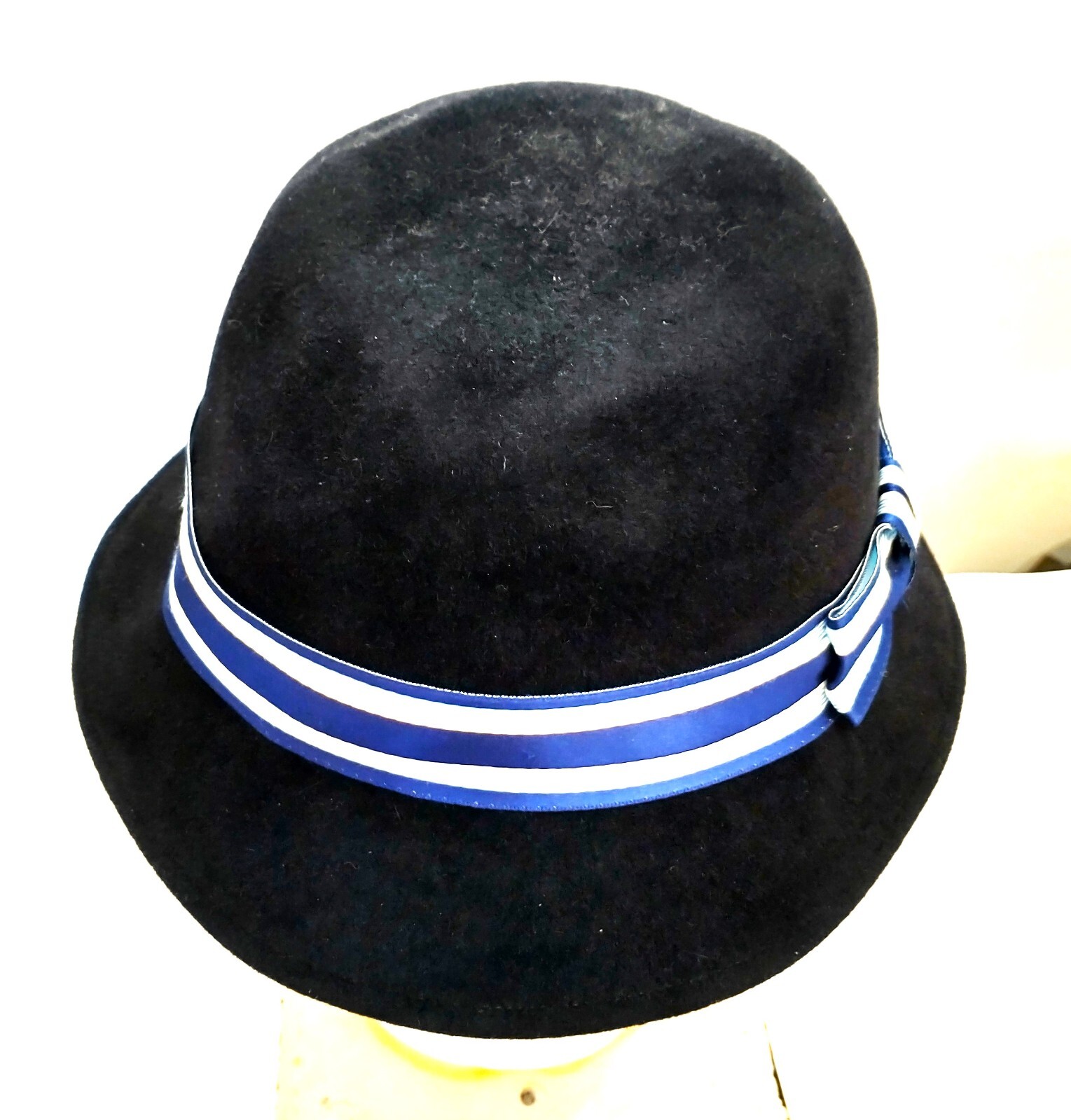 Vtg Makins Hats Blue Felted Women's Fedora Hat w Ribbon Made In USA Size 7 1/8 M