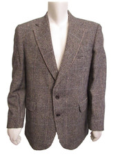 evans-picone gray glen plaid camel hair sport coat blazer 2-button men 44R