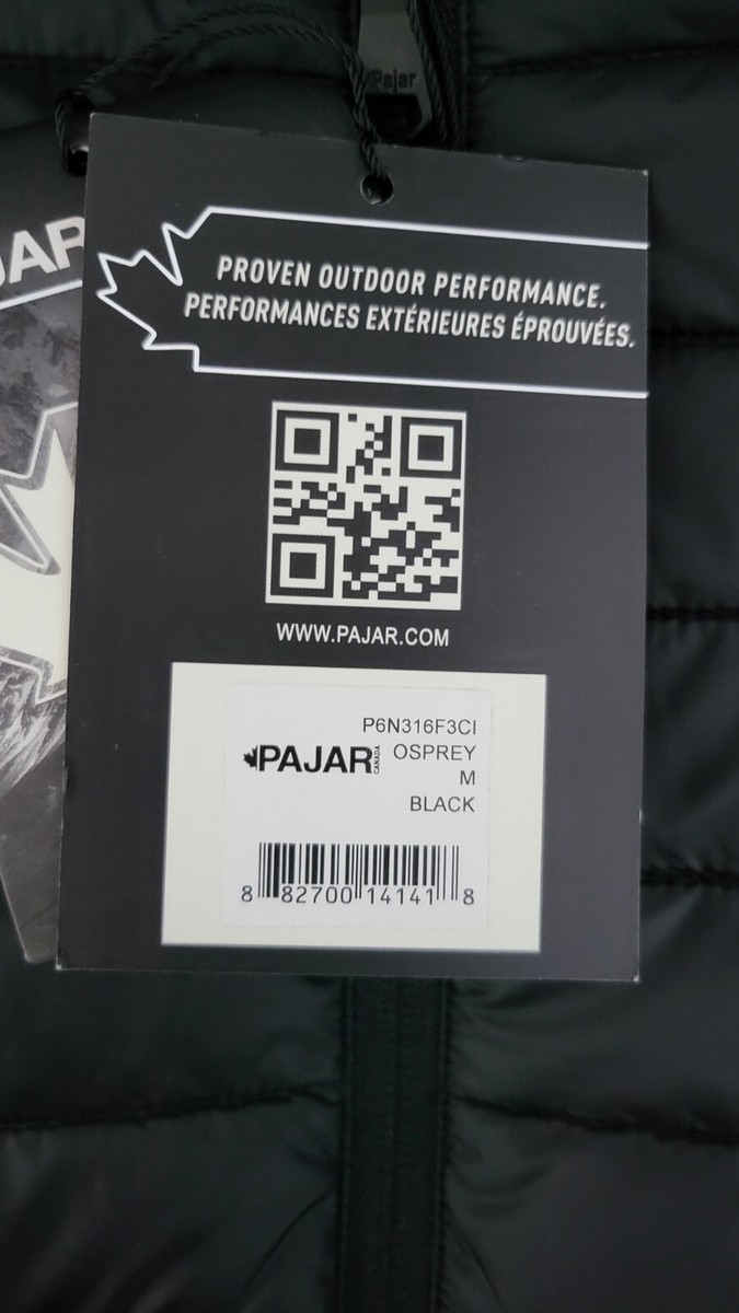 NEW PAJAR MEN'S OSPREY QULTED LIGHTWEIGHT PUFFER BLACK HOODED