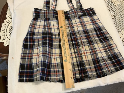 Vintage red white blue plaid pleated school skirt with straps, size 4-6 - Picture 5 of 11