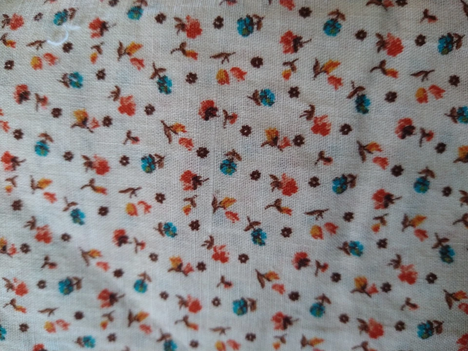 Vintage Calico Concord Fabrics Apparel Ditsy Cream Blue Tan Brown Rust BTHY 18" - Image 4 of 4