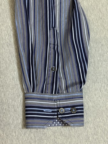 Bugatchi Uomo Hemd Herren 2XL Langarm blau grau gestreift 100% Baumwolle - Bild 6 von 24