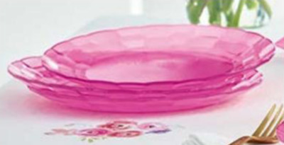  Tupperware Ice Prisms 8'' Round Acrylic Elegant Plates 4pc Set Pink New
