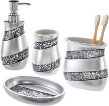 Creative Scents Silver Bathroom Accessories Set - Luxury Mosaic Glass Bathroom A