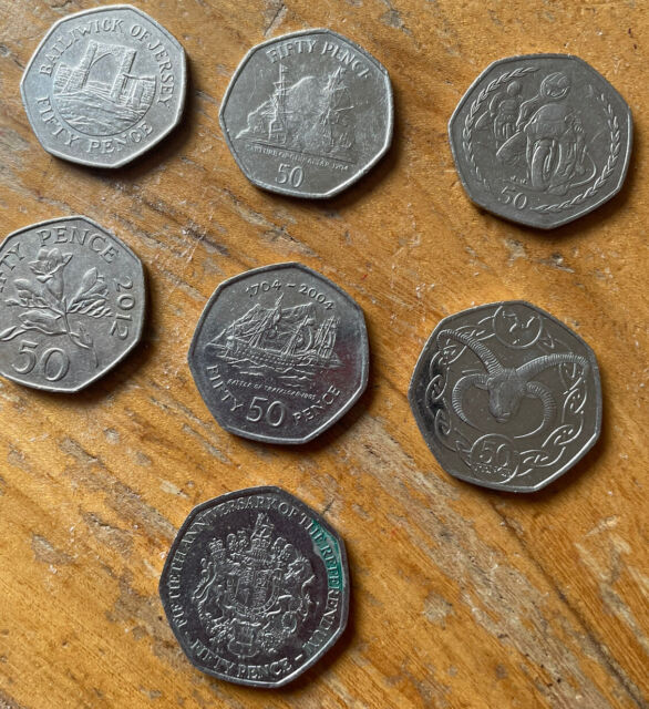 6 Rare & Collectible 50 p Coins From British Isles Circulated