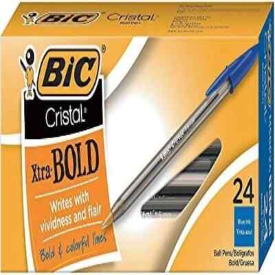 Bic Cristal Xtra Bold Ballpoint Pen, Bold Point (1.6mm), Blue, 24-count