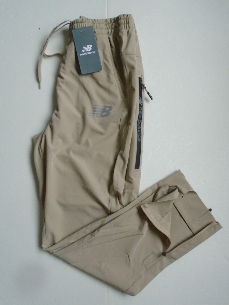 NEW BALANCE All Motion JOGGERS Mens Running Pants Tan w/Side Logo Pkt Size L