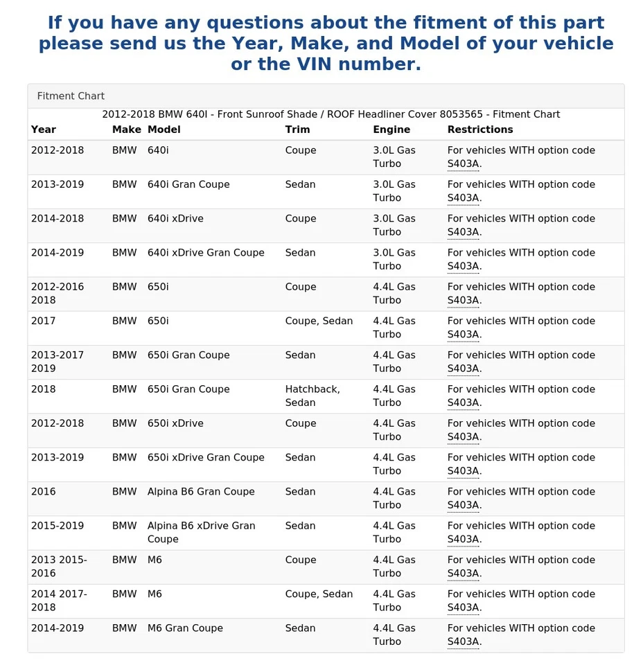 2012-2018 宝马 640I - 前天窗遮阳/车顶车头罩 8053565 — 第 4/4 张图片
