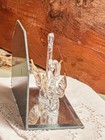 Vintage Spun Glass Swan Figurines Pair w/ Mirrored Bases, Gold Accents — photo 6