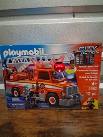 Playmobil CITY ACTION Rescue Ladder Unit FIRE TRUCK 5682 w Lights & Sound 13pc