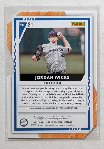 2021 Panini Elite Extra Edition Jordan Wicks Blue Aspirations Auto /67 #21 Cubs - 第 2/2 張圖片