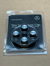 Mercedes-Benz Genuine Tire Valve Stem Cap Set BLACK Caps AMG on Silver OE !!!