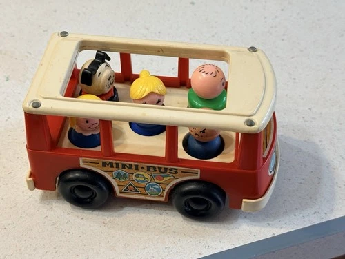 Vintage 1969 Fisher Price Little People Mini Van Bouncing Family Bus + Figures