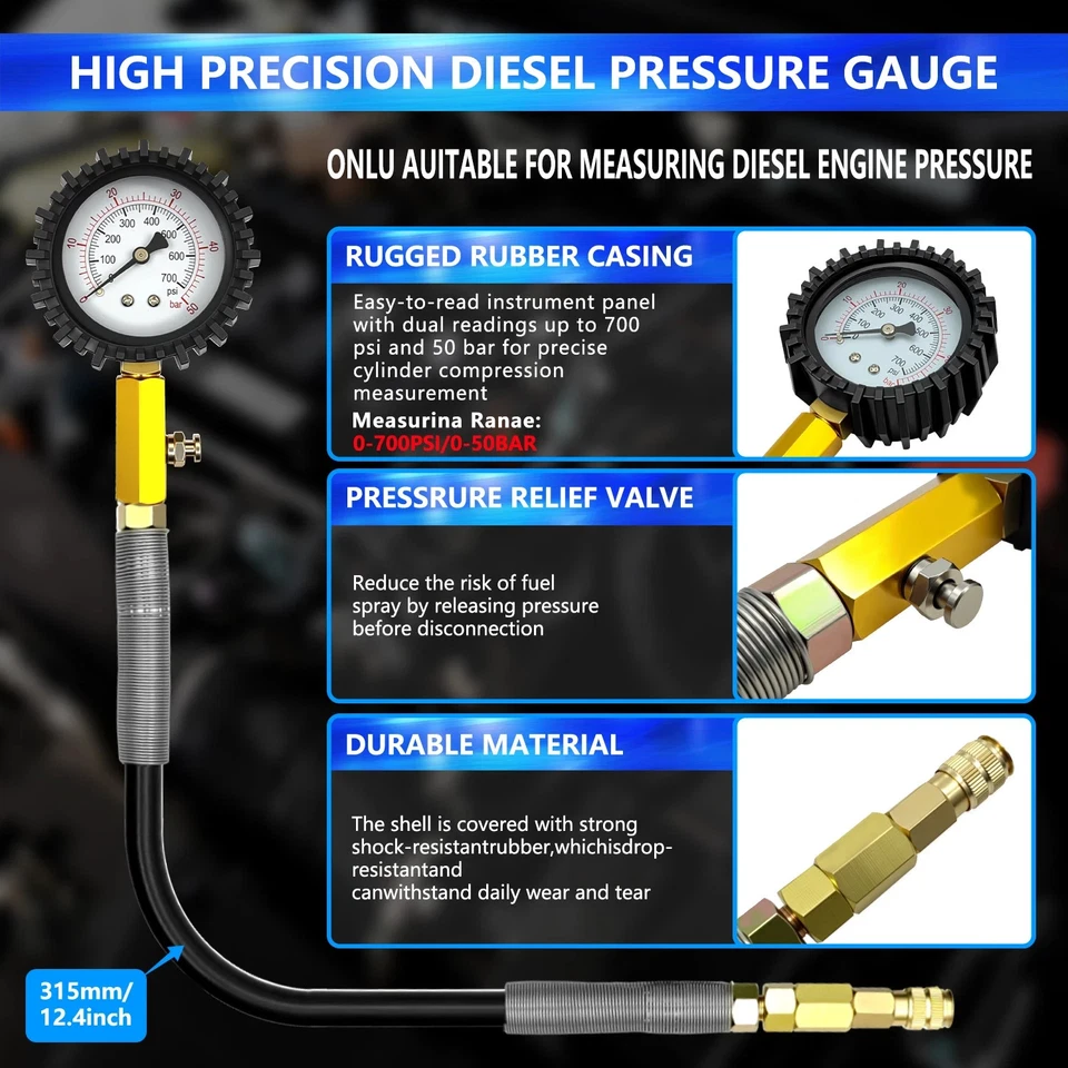 Compression Tester Automotive Cylinder Leak Down Tester Kit with Dual Gauge - Image 3 of 4