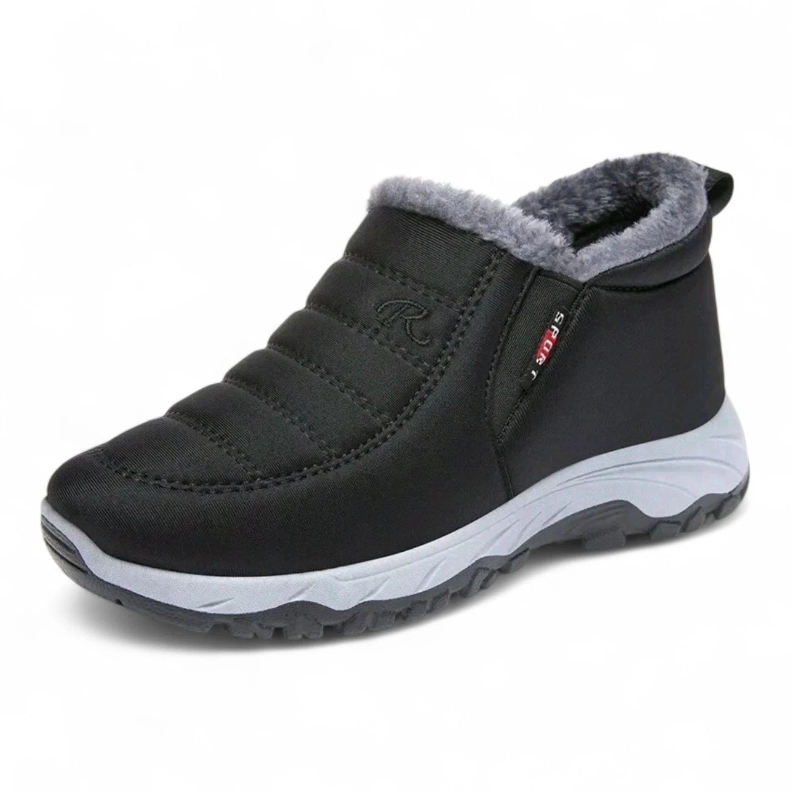 Winter Men's Plush Fur Warm Ankle Boots Low-Top Non-Slip Slip-On Snow Boots