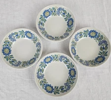 VTG Figgjo Flint Set of 4 Soup Bowls Tor Viking Turi Design Blue Green Floral