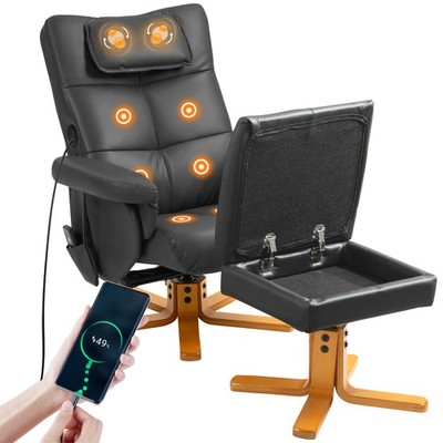 HOMCOM Massagesessel mit Fußhocker und verstecktem Stauraum, schwarz