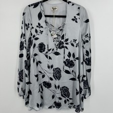 Show Me Your Mumu Tunic Womens Small Lace Up Boho Long Sleeve Floral Top