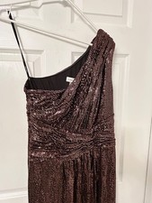 Calvin Klein one-shoulder sequenced formal gown in bronze, size 10