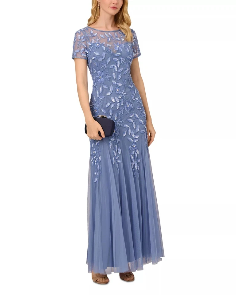 Vestido para mujer ADRIANNA PAPELL diseño floral adornado azul francés talla 14 $300 Foto 3 de 4