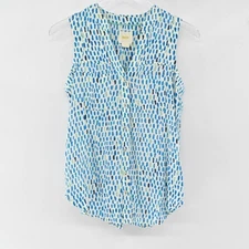 Anthropologie Maeve Sunseeker Tank Top Womens Sz 0 Blue Dot Button Front Pocket