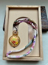 Vintage Japanese Pocket Watch Kimono Strap Floral Gold Case As Is
