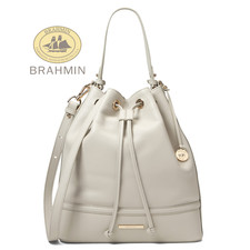 Brahmin Marlowe Latte Velouria Pebbled Leather Drawstring Bucket Bag Brahmin Marlowe Latte Velouria Pebbled Leather Drawstring Bucket Bag