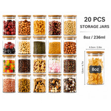 20 Pack Glass Storage Jars with Bamboo Lids, Airtight Clear Glass Canisters Set