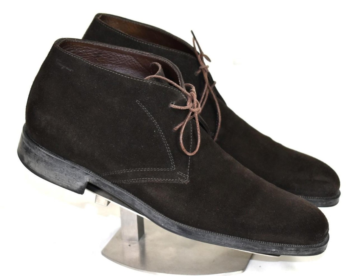 Xlent $495 SALVATORE FERRAGAMO Brown Suede Dressy Chukka 
