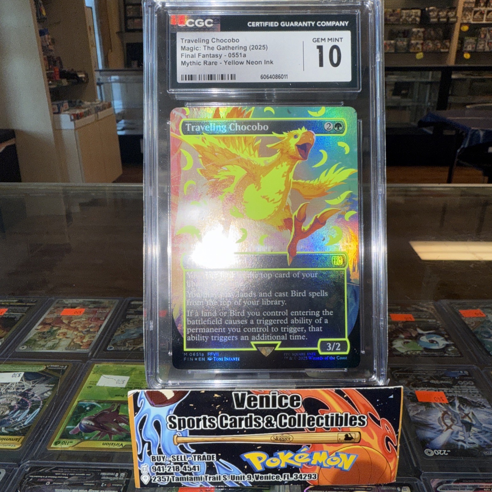Final Fantasy Neon Ink Yellow Traveling Chocobo Foil MTG 0551a Borderless Cgc 10