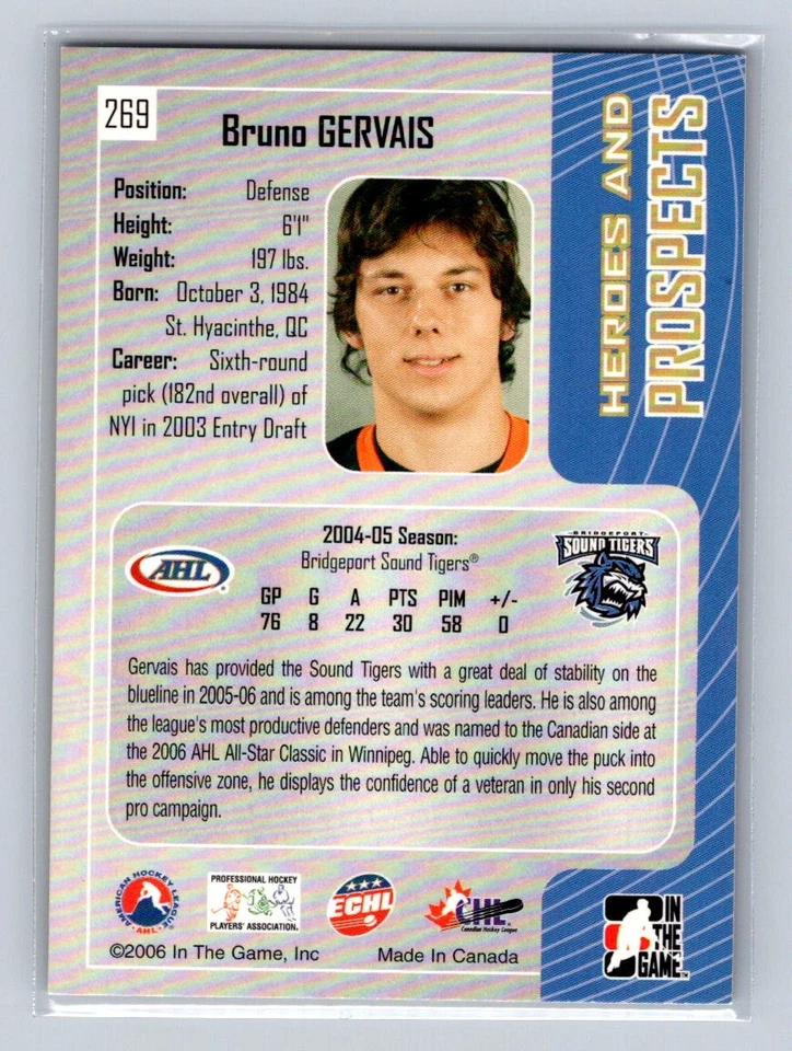 2005-06 In The Game Heroes and Prospects #269 Bruno Gervais Bridgeport Sound - Image 2 of 2