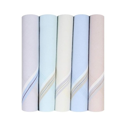 Men's Premium 100% Pure Cotton Handkerchief Light Base with Colored Border - ...