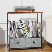 Record Player Stand with Vinyl Storage, 2-Tier Record Shelf Table with Fabric...