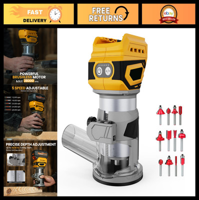 Compact Cordless Brushless Router 600W, 5-Speed, 28000RPM, 12PCS Bits, Woodworki