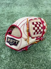 Zett PROSTATUS Soft Baseball Glove White/Red Check Web Used