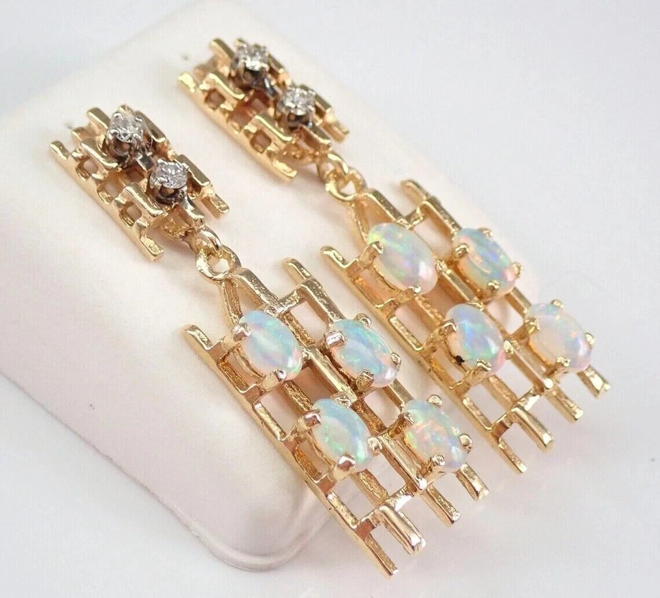 2.10Ct Oval Cut Fire Opal Vintage Drop & Dangle Earrings 14K Yellow Gold Plated - Image 3 of 4