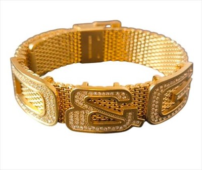 Dolce & Gabbana Bracelet Cuff Bangle Mesh Pattern Gold Logo Length: 9 in.