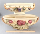 2 Large Antique WELLER Art Pottery ROMA Pattern Rose Grape Vine Console Bowls NR
