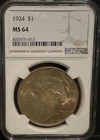 1924 Philadelphia Peace Silver Dollar $1 NGC MS64