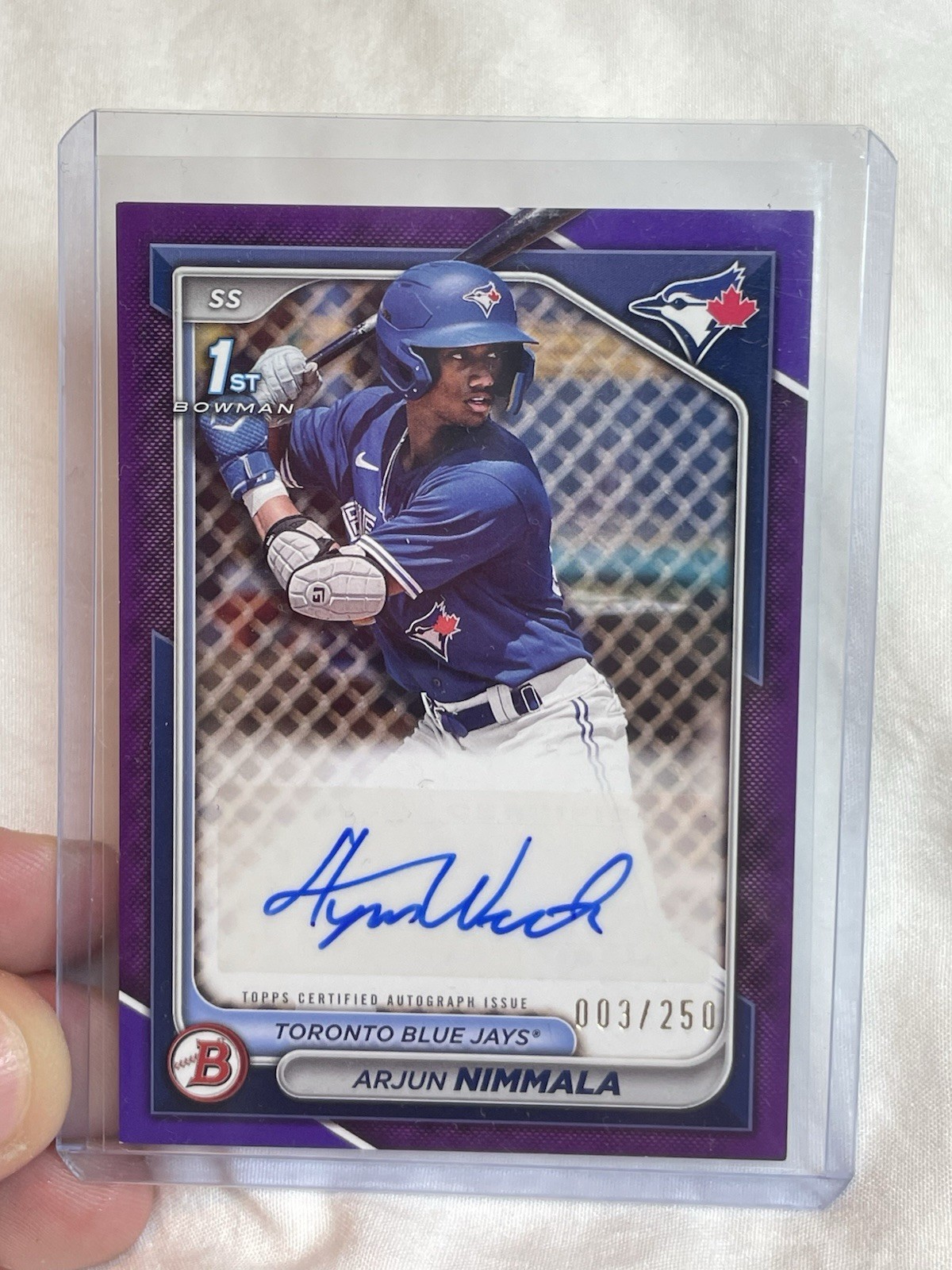 ARJUN NIMMALA 2024 Bowman Purple Auto 003/250 Low # 1st Auto Blue Jays PPRA-AN