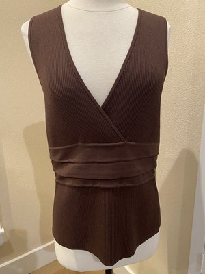 NWT Cache Top Brown Stretch Studded Textured Sleeveless Tank Knit Large 