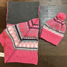Gap 2Pc Lot Women’s Pink Fair Isle Mohair Long Oversized Scarf & Hat NWOT NWT