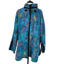 Vtg Womens Cape Wrap O/S Blue Wool Blend Poncho Cottage Artsy Toggle Statement