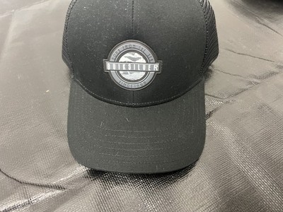 QUIKSILVER Black Rubber Patch Logo Hat Cap Trucker Mesh SnapBack Curve Brim NEW